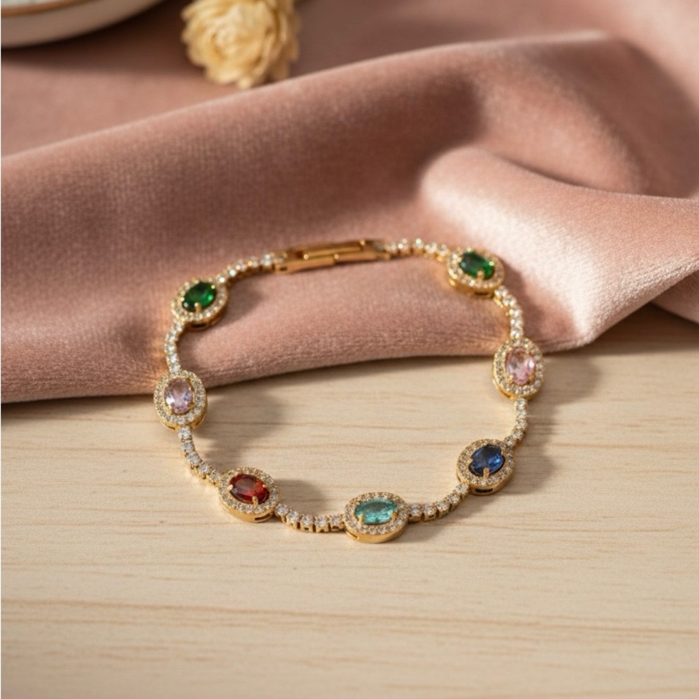 Elegant Multi-Color Gemstone Bracelet 18 k laminated gold